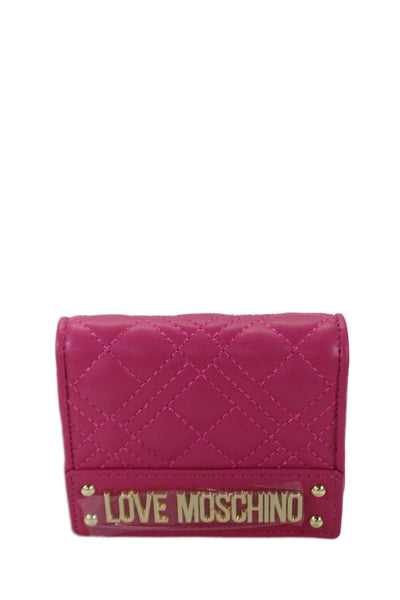 Love Moschino Womens Quilted Vegan Leather Foldover Snap Closure Wallet Pink
