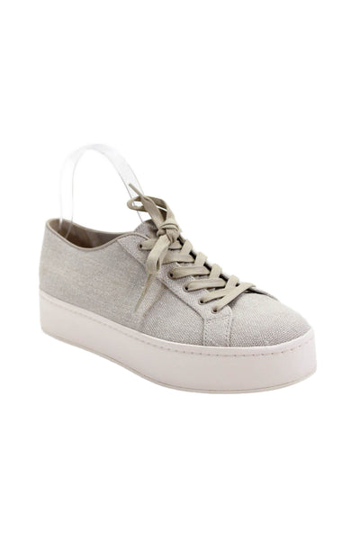 Vince Womens Lace Up Round Toe Low Top Sneakers Brown Canvas Size 8.5M