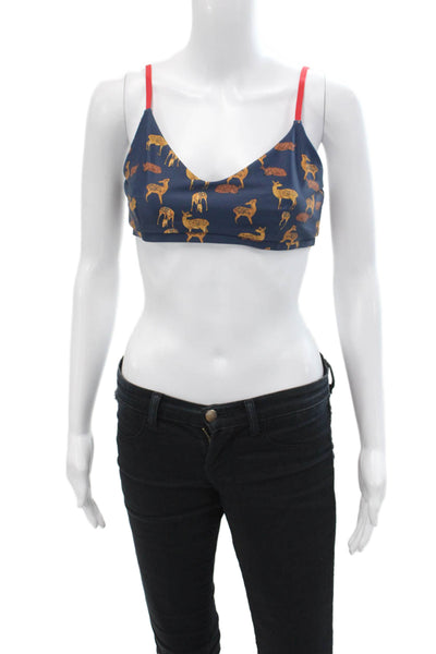 The Upside Textured Spaghetti Strap Graphic Print Sports Bra Navy Size 10