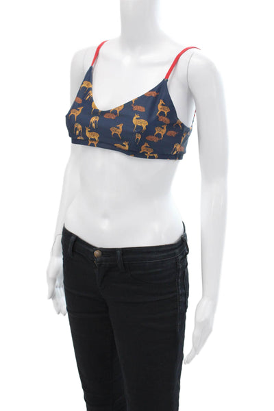 The Upside Textured Spaghetti Strap Graphic Print Sports Bra Navy Size 10
