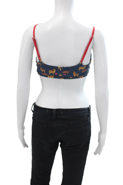 The Upside Textured Spaghetti Strap Graphic Print Sports Bra Navy Size 10