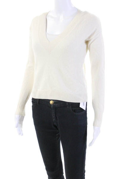 Intermix Women's Long Sleeves Cashmere V-Neck Pullover Sweater Cream Size P