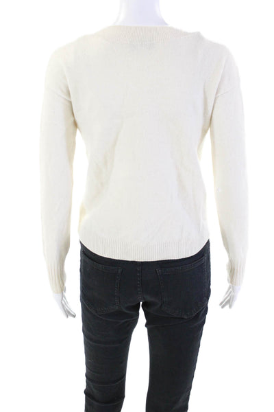 Intermix Women's Long Sleeves Cashmere V-Neck Pullover Sweater Cream Size P