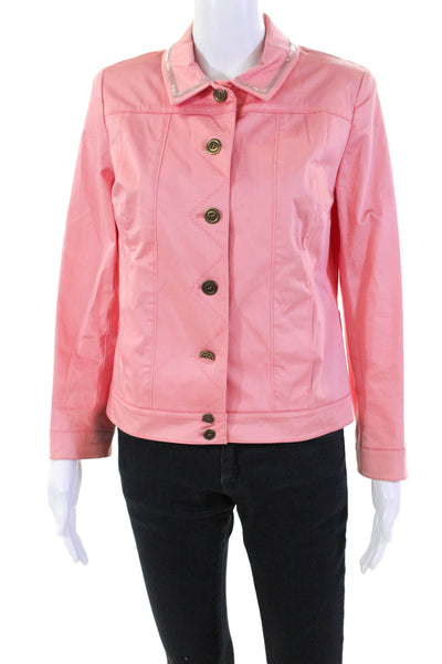 Sigrid Olsen Womens Button Front Collared Light Jacket Pink Cotton Size 6