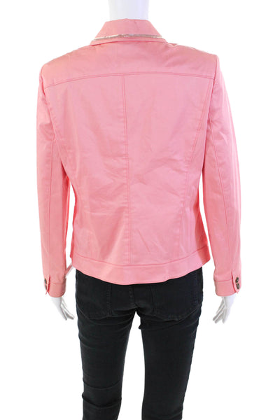 Sigrid Olsen Womens Button Front Collared Light Jacket Pink Cotton Size 6