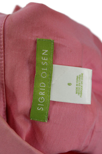 Sigrid Olsen Womens Button Front Collared Light Jacket Pink Cotton Size 6