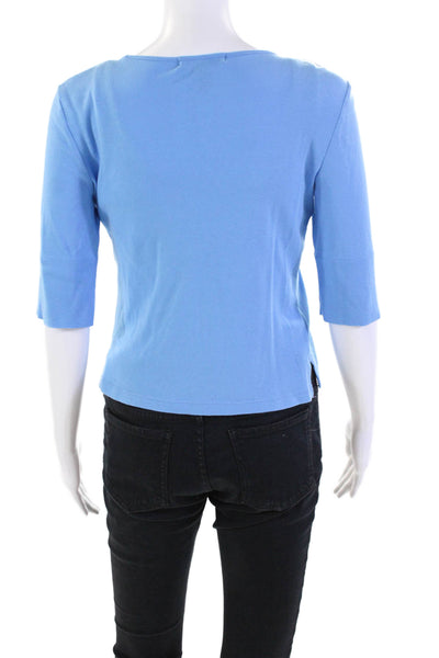 Lauren Ralph Lauren Womens Half Sleeve Scoop Neck Shirt Blue Cotton Size Small
