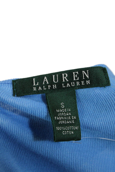 Lauren Ralph Lauren Womens Half Sleeve Scoop Neck Shirt Blue Cotton Size Small