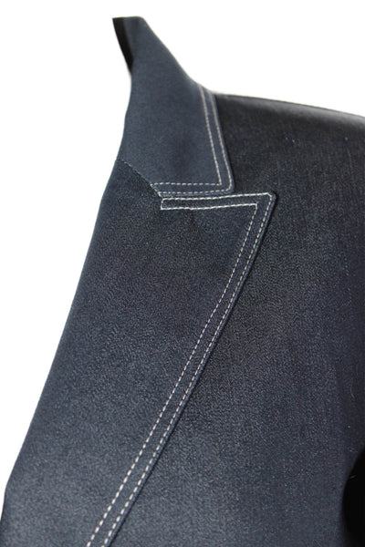 Tahari Womens Two Button Pointed Lapel Skirt Suit Blue Cotton Size 6P