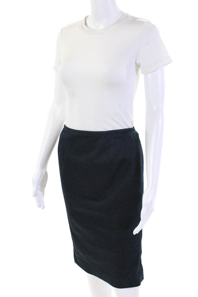 Tahari Womens Two Button Pointed Lapel Skirt Suit Blue Cotton Size 6P