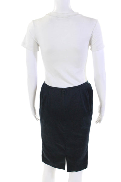 Tahari Womens Two Button Pointed Lapel Skirt Suit Blue Cotton Size 6P