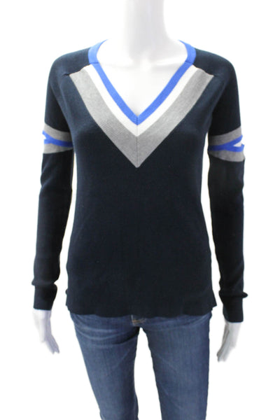 Bailey 44 Womens Tight Knit Arm Cut Out Detail V-Neck Sweater Navy Blue Size XS