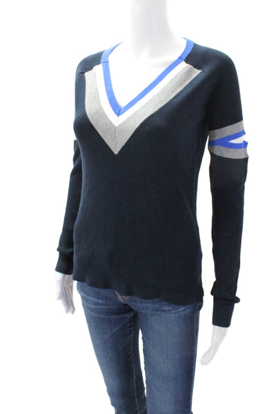Bailey 44 Womens Tight Knit Arm Cut Out Detail V-Neck Sweater Navy Blue Size XS
