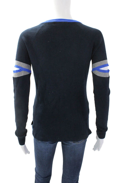 Bailey 44 Womens Tight Knit Arm Cut Out Detail V-Neck Sweater Navy Blue Size XS