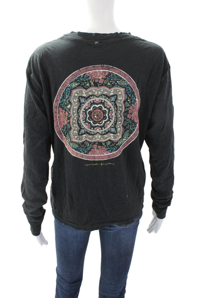 Spiritual Gangster Womens Cotton Mandala Graphic Printed T-Shirt Gray Size S