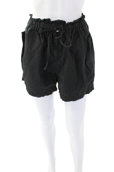 Amo Womens Cotton Buttoned Drawstring Paper Bag Casual Shorts Black Size XS
