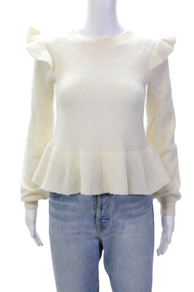 La Vie Women's Round Neck Ruffle Long Sleeves Pullover Sweater Beige Size XS