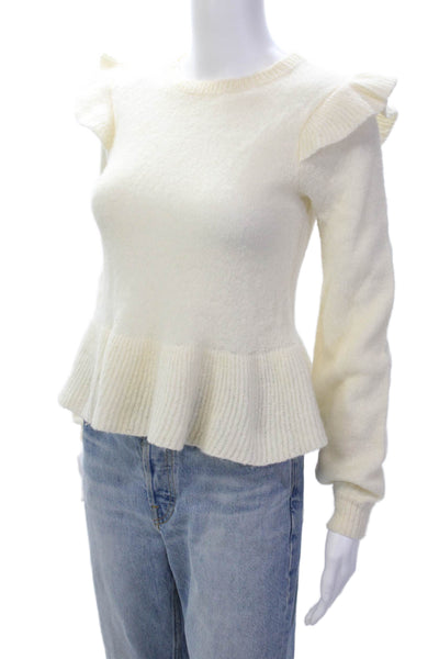 La Vie Women's Round Neck Ruffle Long Sleeves Pullover Sweater Beige Size XS