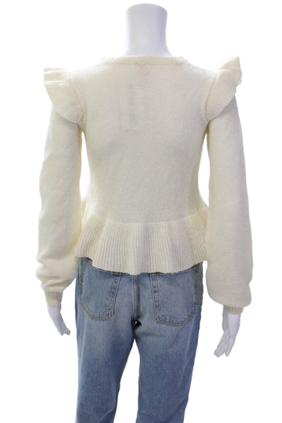 La Vie Women's Round Neck Ruffle Long Sleeves Pullover Sweater Beige Size XS
