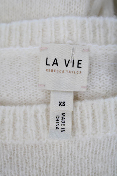 La Vie Women's Round Neck Ruffle Long Sleeves Pullover Sweater Beige Size XS