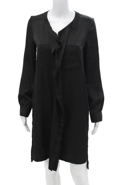 BCBGMAXAZRIA Womens Button Front Pockets Long Sleeve Shirt Dress Black Size S
