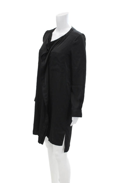 BCBGMAXAZRIA Womens Button Front Pockets Long Sleeve Shirt Dress Black Size S