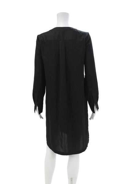 BCBGMAXAZRIA Womens Button Front Pockets Long Sleeve Shirt Dress Black Size S
