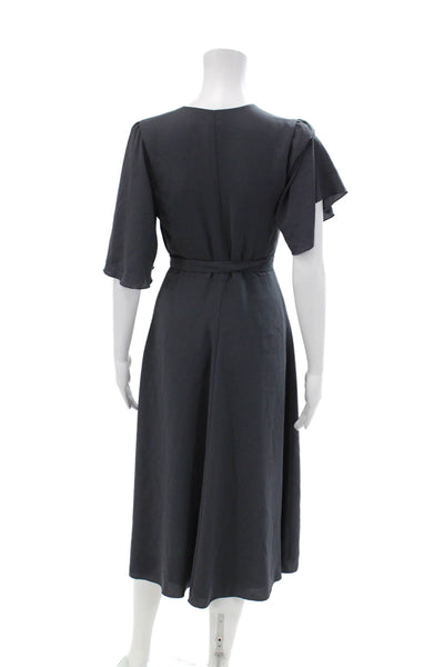 Wilfred Womens V-Neck Short Sleeve Tie Wrap Dress Size Dark Gray Size XS