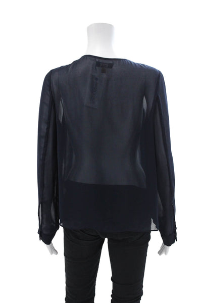 AYR Womens Crew Neck Long Sleeve Wrap Blouse Top Navy Blue Size Small
