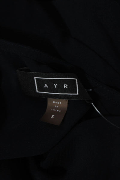 AYR Womens Crew Neck Long Sleeve Wrap Blouse Top Navy Blue Size Small