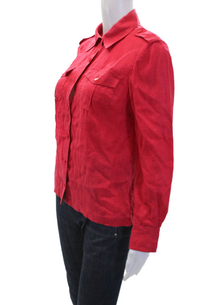 Tory Burch Womens Linen Long Sleeves Button Down Shirt Candy Red Size 4
