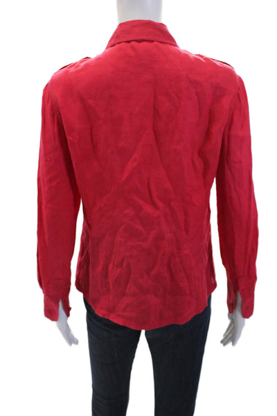 Tory Burch Womens Linen Long Sleeves Button Down Shirt Candy Red Size 4