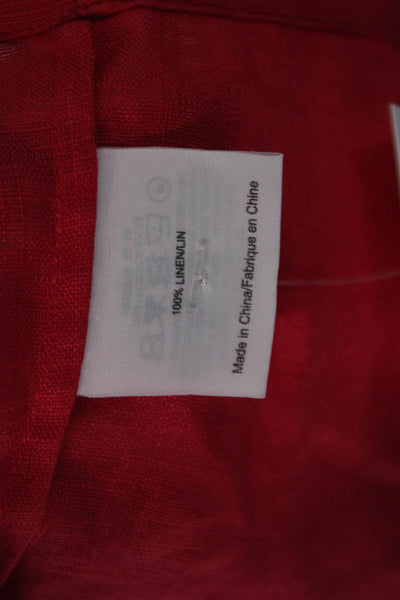 Tory Burch Womens Linen Long Sleeves Button Down Shirt Candy Red Size 4