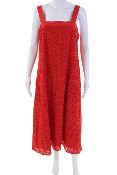 Natori Womens Cotton Square Neck Sleeveless Mid Length Dress Red Size M