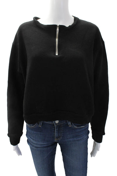 Monrow Womens Round Neck Pullover Half Zip Sweatshirt Top Black Size XL