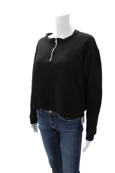 Monrow Womens Round Neck Pullover Half Zip Sweatshirt Top Black Size XL