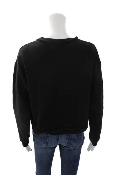 Monrow Womens Round Neck Pullover Half Zip Sweatshirt Top Black Size XL