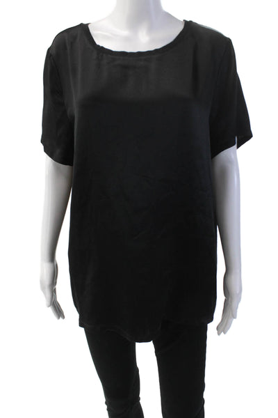 Piamita Womens Silk Short Sleeves Crew Neck Pullover Blouse Black Size Large