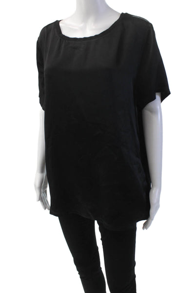 Piamita Womens Silk Short Sleeves Crew Neck Pullover Blouse Black Size Large