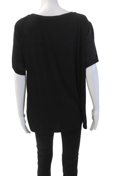 Piamita Womens Silk Short Sleeves Crew Neck Pullover Blouse Black Size Large