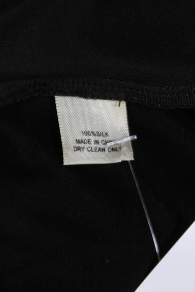Piamita Womens Silk Short Sleeves Crew Neck Pullover Blouse Black Size Large