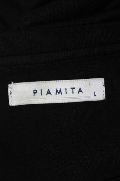 Piamita Womens Silk Short Sleeves Crew Neck Pullover Blouse Black Size Large