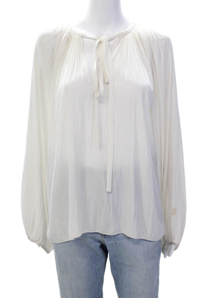 Ramy Brook Womens Long Sleeve Y-Neck Tied Blouse Top Solid White Size S