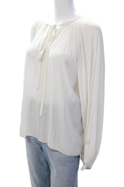 Ramy Brook Womens Long Sleeve Y-Neck Tied Blouse Top Solid White Size S