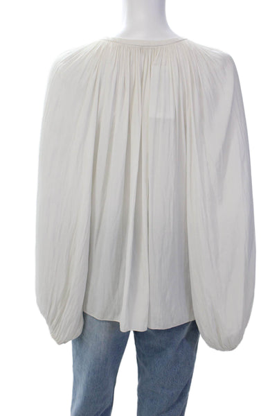 Ramy Brook Womens Long Sleeve Y-Neck Tied Blouse Top Solid White Size S
