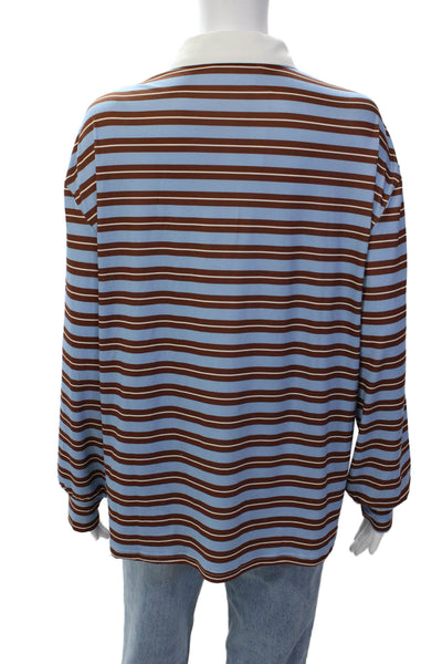 Serenette Mens 3/4 Sleeve Collared Striped POlo Shirt Blue Brown Size Small