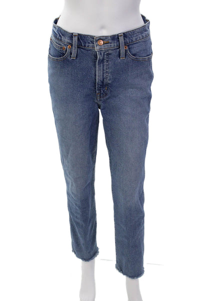 J Crew Womens Zipper Fly High Rise Fringe Straight Leg Jeans Blue Denim Size 28