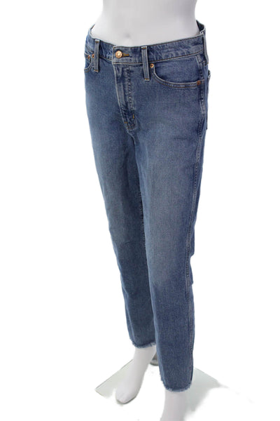 J Crew Womens Zipper Fly High Rise Fringe Straight Leg Jeans Blue Denim Size 28