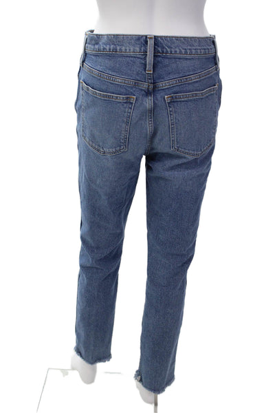 J Crew Womens Zipper Fly High Rise Fringe Straight Leg Jeans Blue Denim Size 28