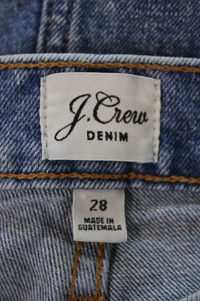 J Crew Womens Zipper Fly High Rise Fringe Straight Leg Jeans Blue Denim Size 28